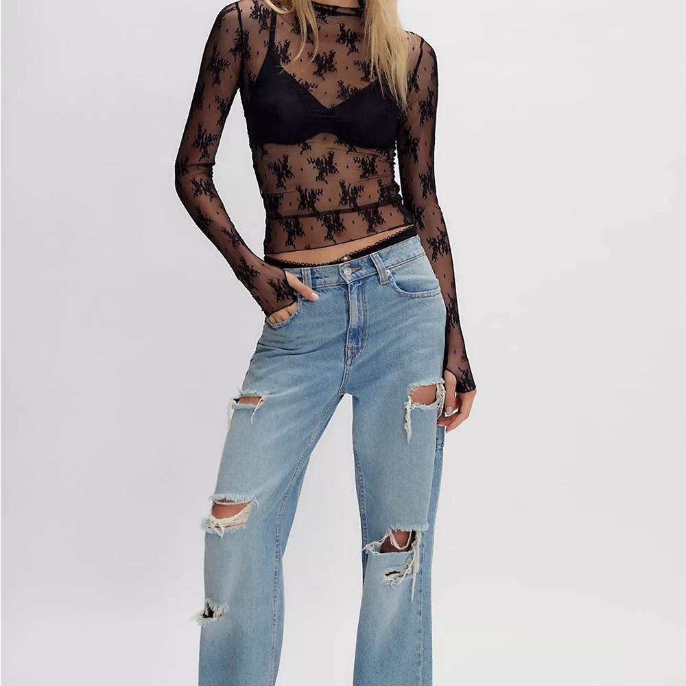 Free People Black Lace Long Sleeve